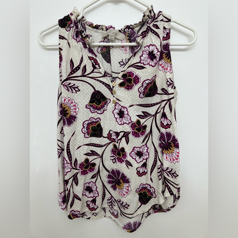 LOFT Ruffle Neck Button Shell Blouse, Sz S